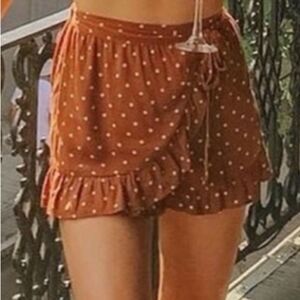 AMERICAN EAGLE brown polka dot ruffle elastic waist wrap skort women’s‎ size XS